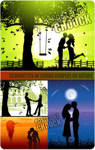 Stock Vector: Silhouettes of loving couples on nature
