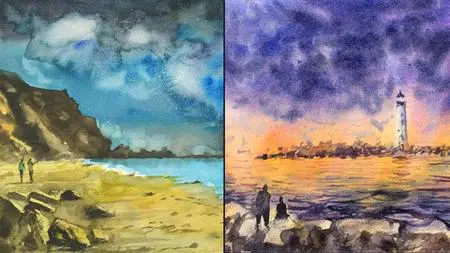 Atmospheric Night Landscapes In Watercolor