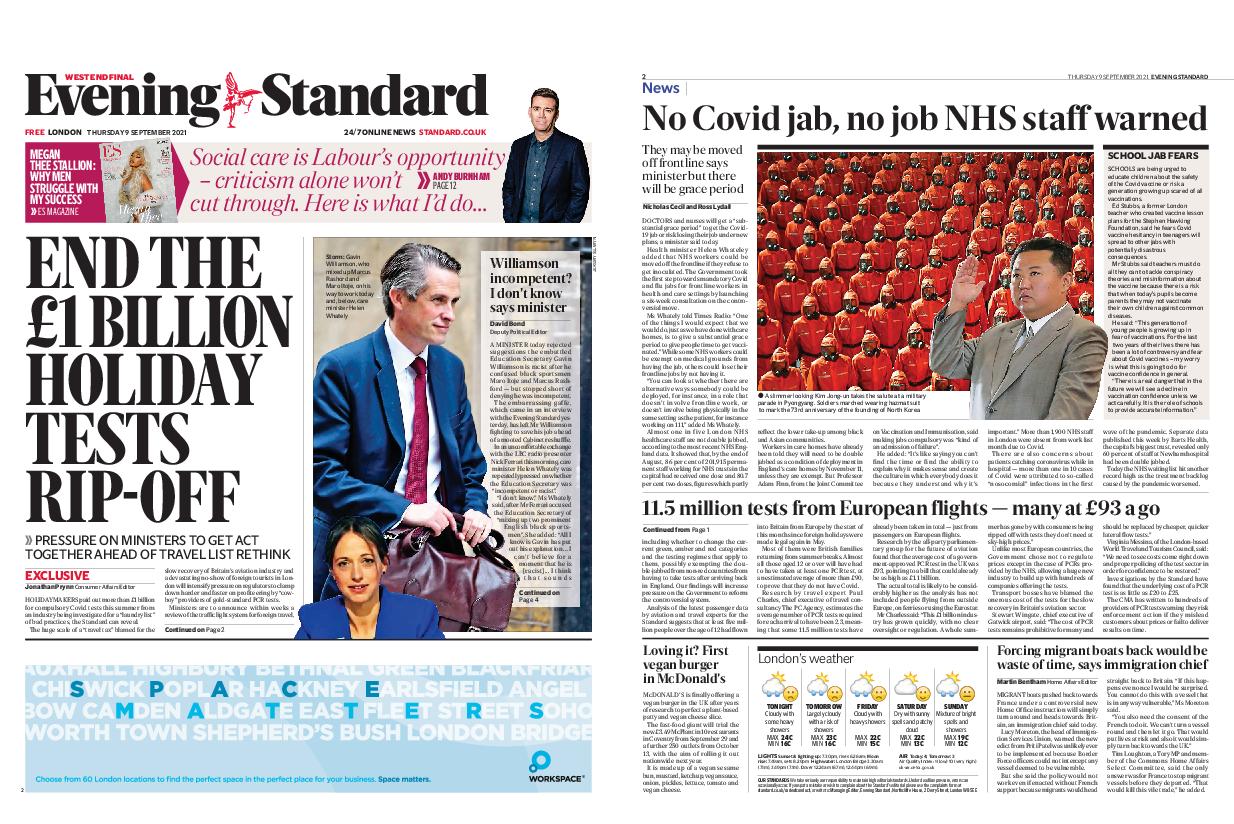 London Evening Standard (UK) Front Page for 11 February 