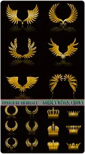 Stock Vector - Golden wings, crown