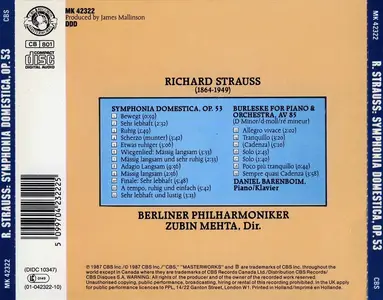 Daniel Barenboim, Zubin Mehta, Berliner Philharmoniker - Richard Strauss:  Sinfonia Domestica, Burleske (1987)