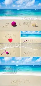 Stock Photo - 2014 on the Beach Sand