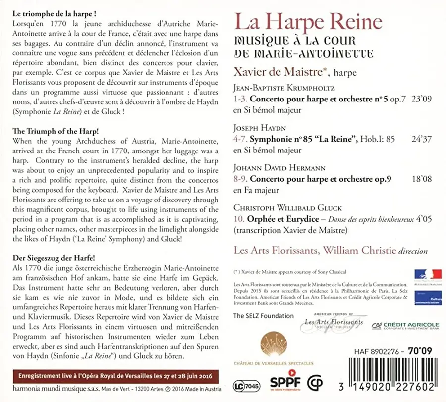 Xavier de Maistre, William Chritie, Les Arts Florissants - La Harpe ...