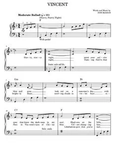 Vincent (Starry Starry Night) - Don McLean, Josh Groban (Easy Piano)