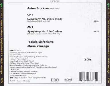 Tapiola Sinfonietta, Mario Venzago - Anton Bruckner: Symphonies 0 & 1 (2011) 2CDs
