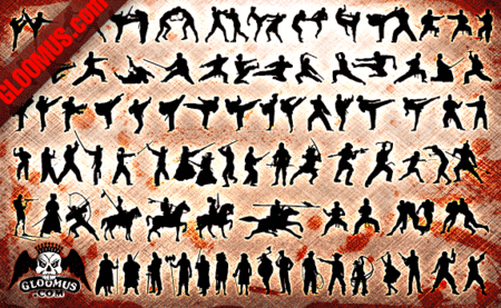 fighting people silhouettes vector