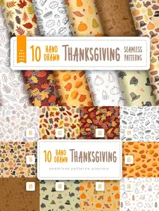 EE - Hand Drawn Thanksgiving Seamless Patterns BGXD3UW