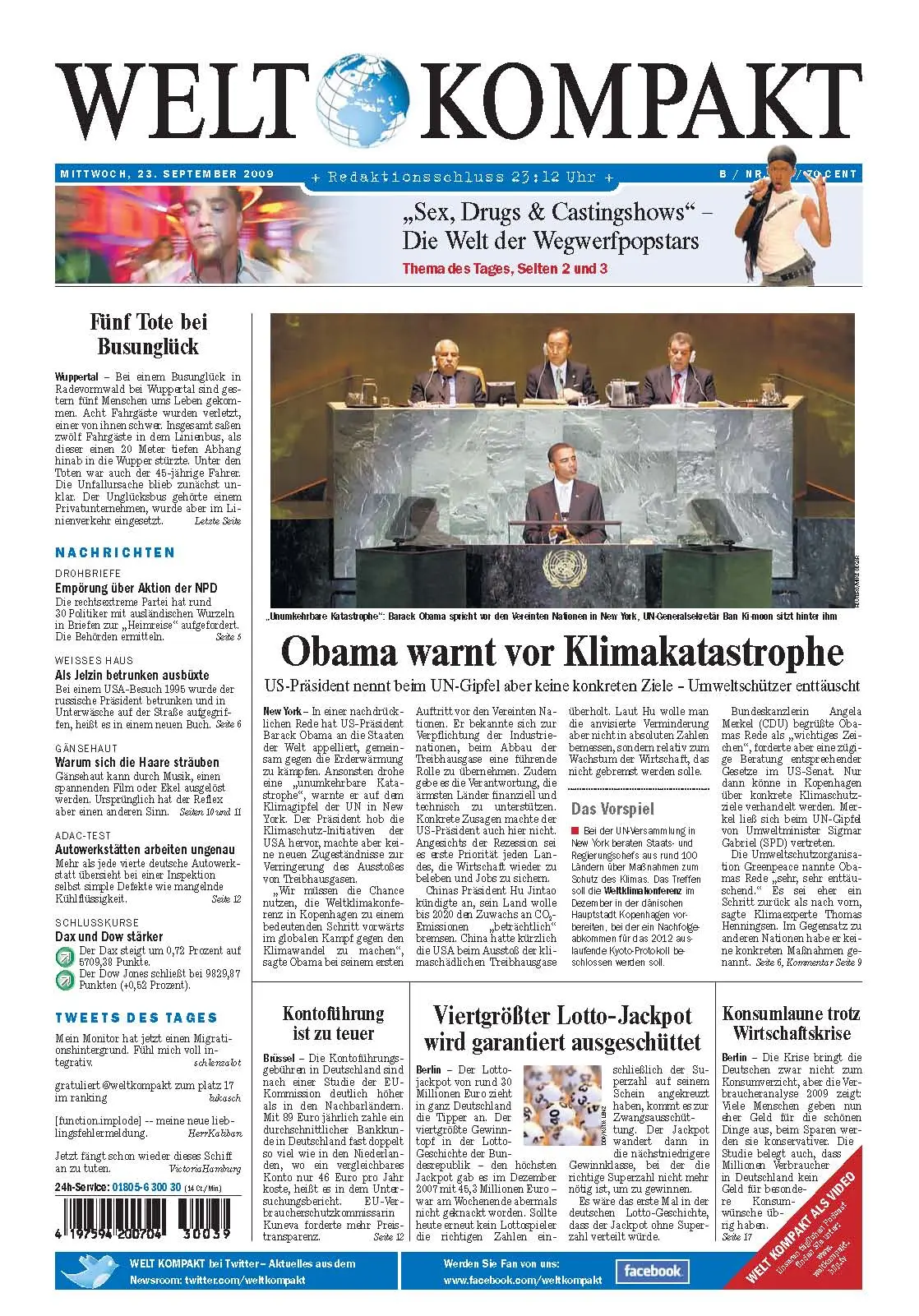Die Welt kompakt vom 23. September 2009
