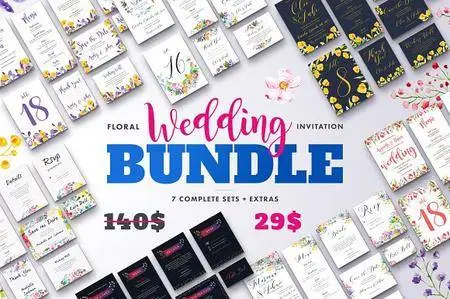 CreativeMarket - Floral Wedding Invitation Bundle