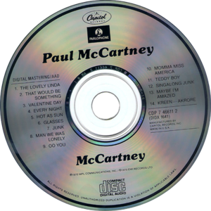Paul McCartney - McCartney (1970) [Original CD Release 1988 - Capitol / Parlophone]