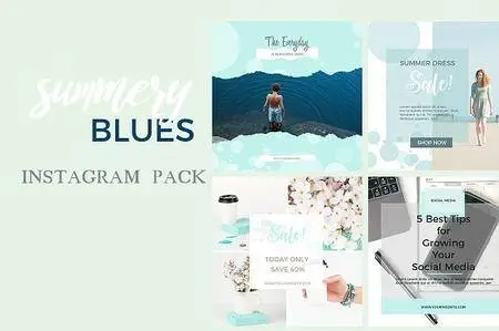 CreativeMarket - Summery Blues Instagram Templates