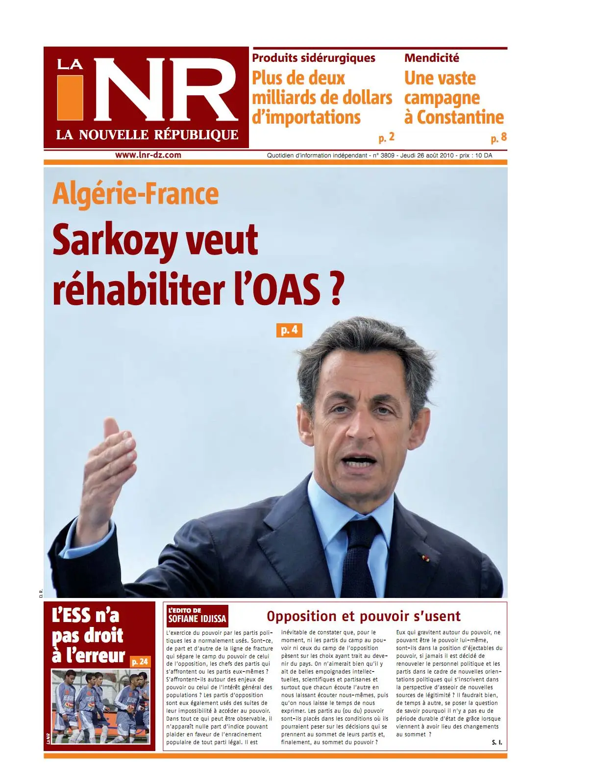 LA NOUVELLE REPUBLIQUE 21  22  23  24  25  26 AOUT 2010