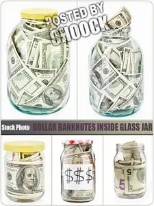 Stock Photo: Dollar banknotes inside glass jar