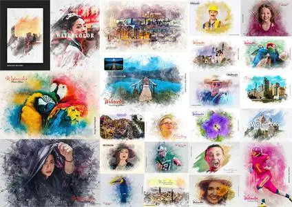Realistic Watercolor Photo Effects - 22 Templatas for Photoshop