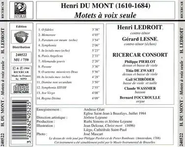 Henri Ledroit, Ricercar Consort - Henry Du Mont: Motets à voix seule (1984)