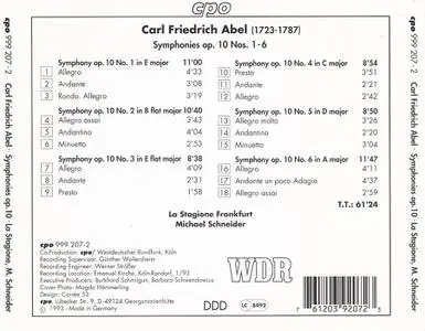 Michael Schneider, La Stagione Frankfurt - Carl Friedrich Abel: Symphonies Op. 10 Nos. 1-6  (1993)