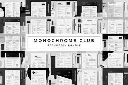 CreativeMarket - Monochrome Club - Resume CV Bundle