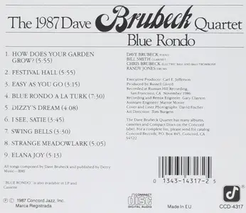The 1987 Dave Brubeck Quartet - Blue Rondo (1987)