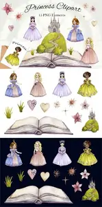 Watercolor Princess and Castle Clipart 18646230