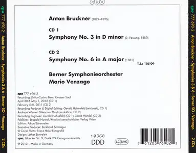 Mario Venzago, Berner Symphonieorchester - Anton Bruckner: Symphonies 3 & 6 (2013) 2CD