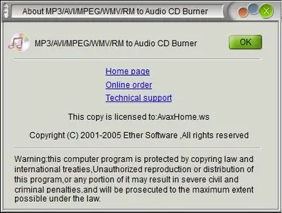 MP3/AVI/MPEG/WMV/RM to Audio CD Burner 1.4.23