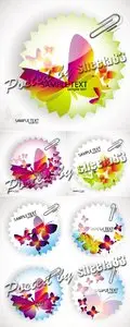 Round Stickers with Butterflies Vector