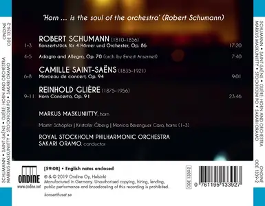 Markus Maskuniitty, Sakari Oramo - Schumann, Saint-Saëns, Glière: Works for Horn & Orchestra (2019)