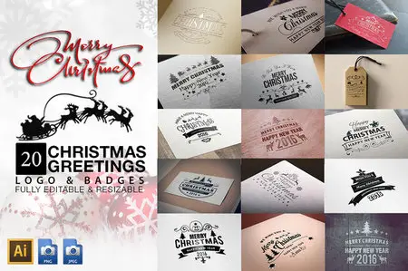 CreativeMarket - Christmas Greetings Logo & Badges V2