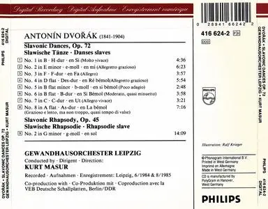 Kurt Masur, Gewandhausorchester Leipzig - Antonín Dvořák: Slavonic Dances Op. 72, Rhapsody Op. 45 No. 2 (1986)