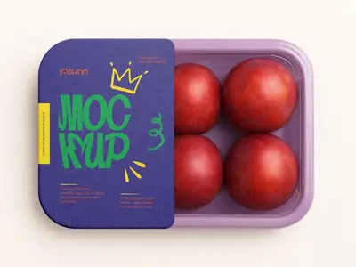 Plum Fruit Packaging Mockup - Fresh Gavalı Container Box Design Template for Food Branding Presen...