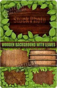 Wooden background with leaves - UHQ Stock Photo
