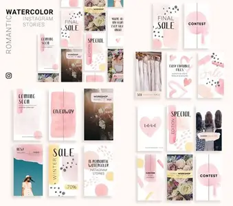 Watercolor Romantic Instagram Stories [PSD Ai] Templates