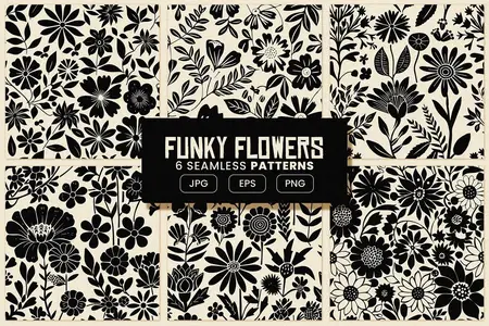 EE - Funky Flowers  6 Seamless Floral Patterns L9F9C2J