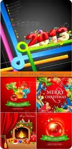 2013 Happy New Year and Merry Christmas holiday vector backgrounds set 14
