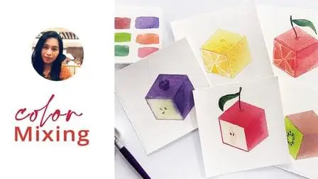 Isometric Watercolor Fruits | Paint These with 3 Colors ONLY