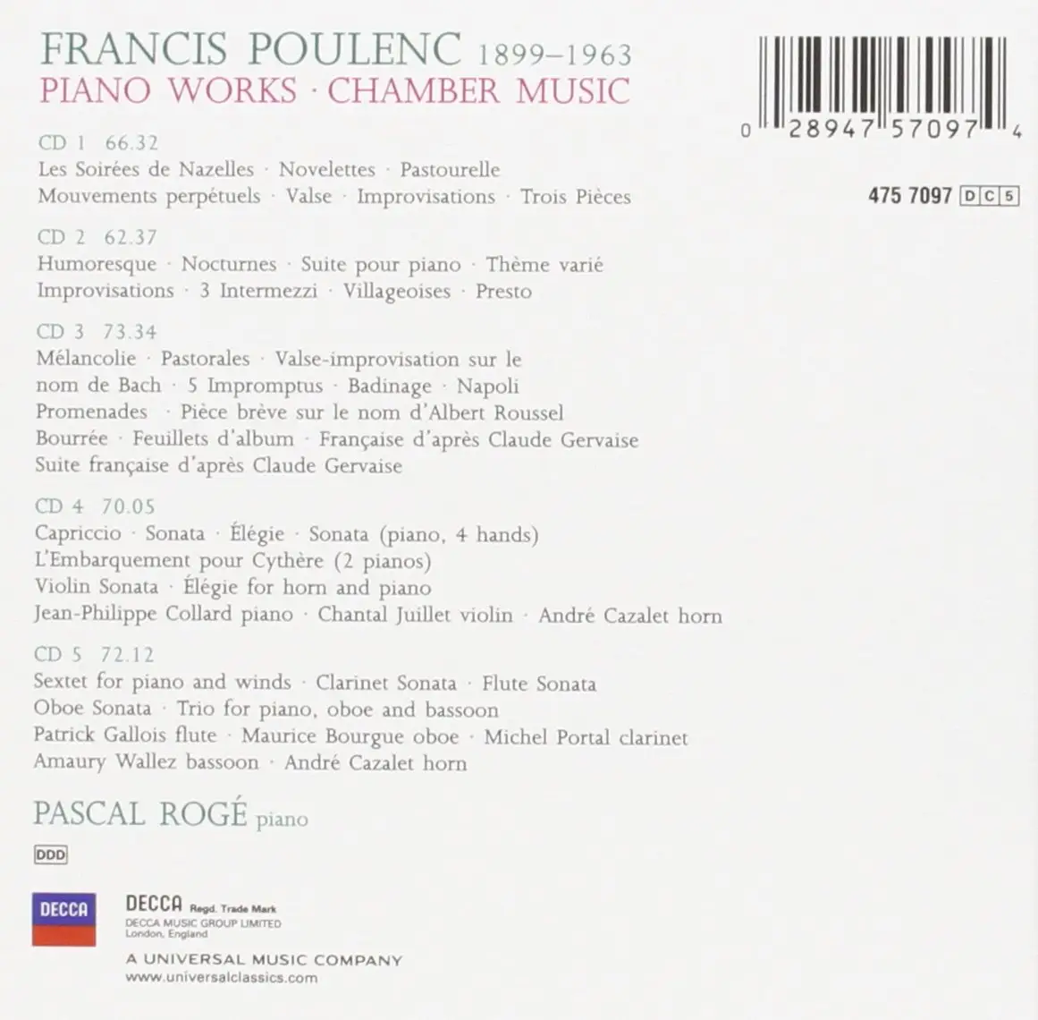 Pascal Roge - Francis Poulenc: Piano Music, Chamber Music (2008)