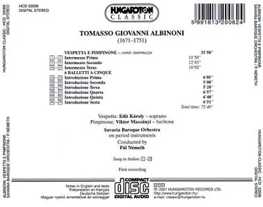 Pál Németh, Savaria Baroque Orchestra - Tomasso Albinoni: Vespetta e Pimpinone; 6 Balletti a Cinque (2001)