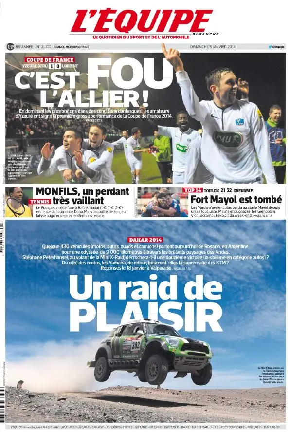 L'Equipe du Dimanche 5 Janvier 2014