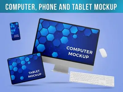 Flying Computer, phone and tablet Mockup 548319872