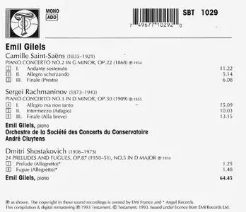 Emil Gilels - Saint-Saens, Rachmaninov: Piano Concertos (1993)