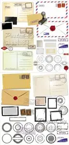 Postage Elements & Postcards Vector