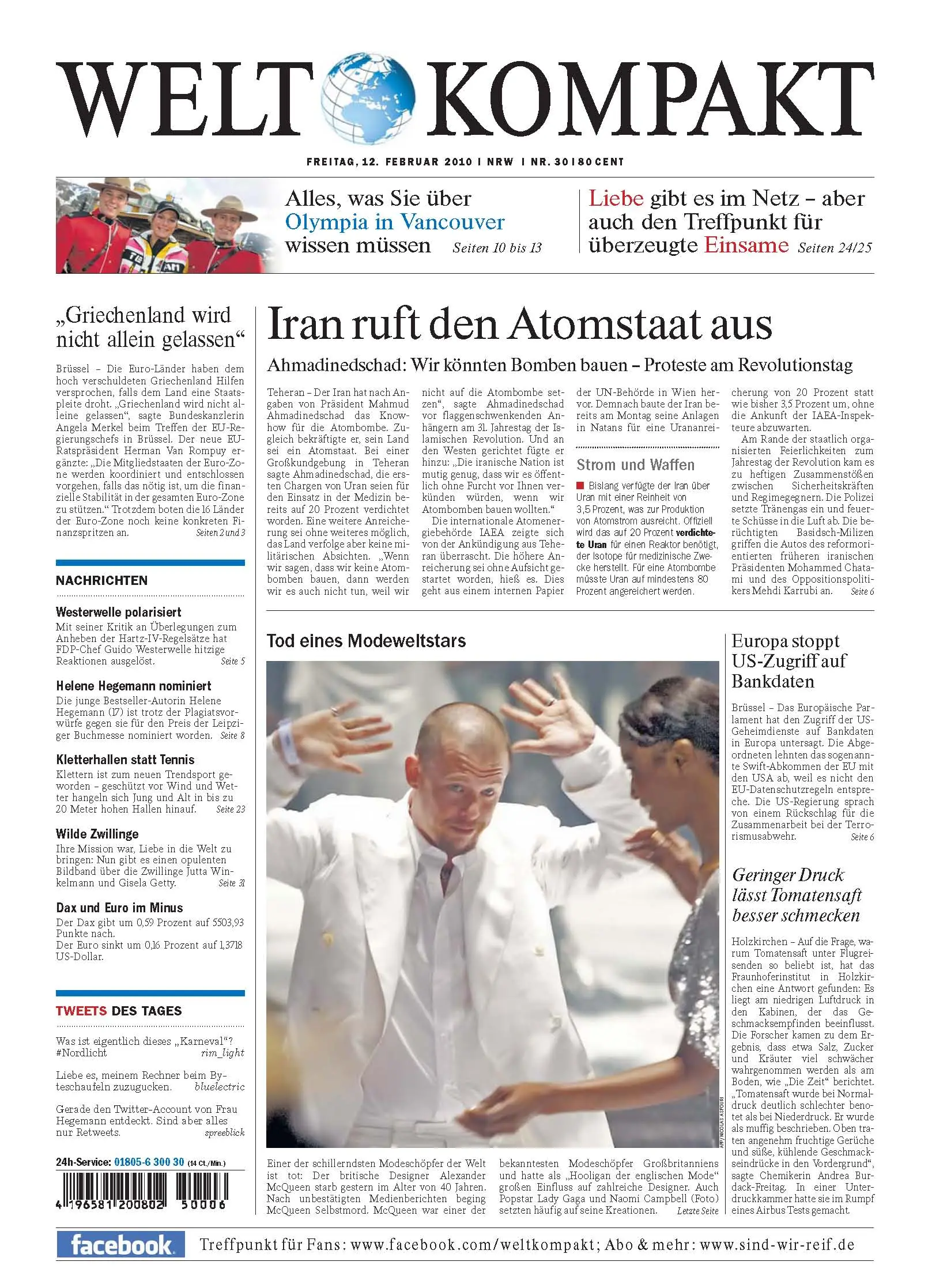 Die Welt kompakt vom 12. Februar 2010