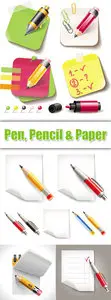Pen, Pencil & Note Paper Vector