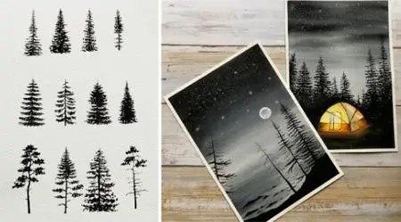 Learn How to Draw Pine Trees and How to incorporate them in your Watercolor Paintings