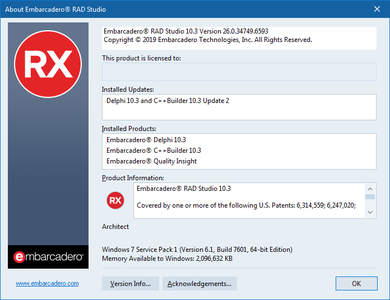 Embarcadero RAD Studio 10.3.2 Rio Architect 26.0.34749.6593 beta