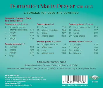 Alfredo Bernardini - Domenico Maria Dreyer: 6 Sonatas for Oboe and Continuo (2024)