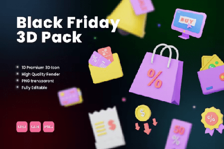 3D Icon Black Friday Object