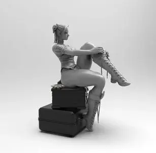 Hot Chun li sit on the luggage