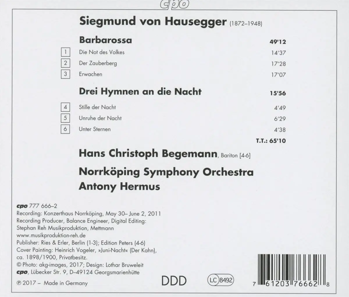 Norrkoping Symphony Orchestra - Hausegger: Barbarossa & 3 Hymnen an die Nacht (2018)
