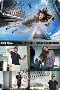 Stock Photo: Young people over urban background